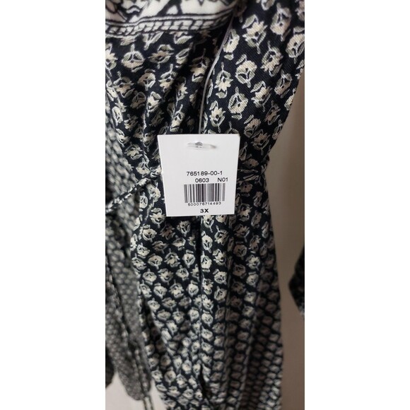 Old Navy Dress Womens 3X Black White Boho Floral Print Long Sleeve Tassel Pocket - Picture 6 of 8